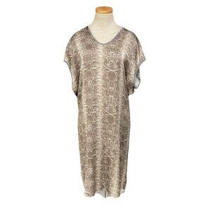 Aquarius Cocktail Julz Sloppy V Dress NWT Silk Midi Snake Skin Brown Size 4 / 6